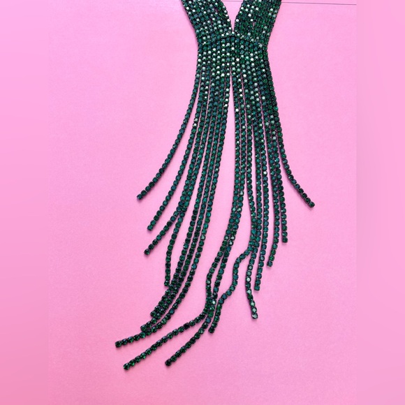 NWT NATASHA Crystal Rhinestone Waterfall Necklace Emerald Green - Picture 4 of 7